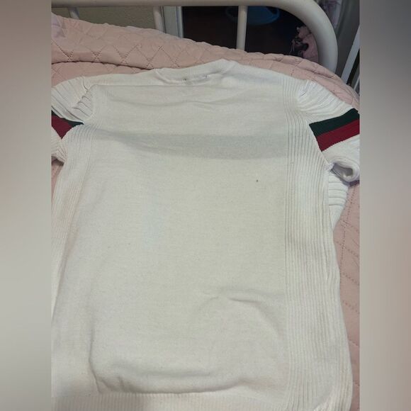 TM Exposure Classic Crew Neck Sweater in White Green and Red Stripes - Picture 9 of 13